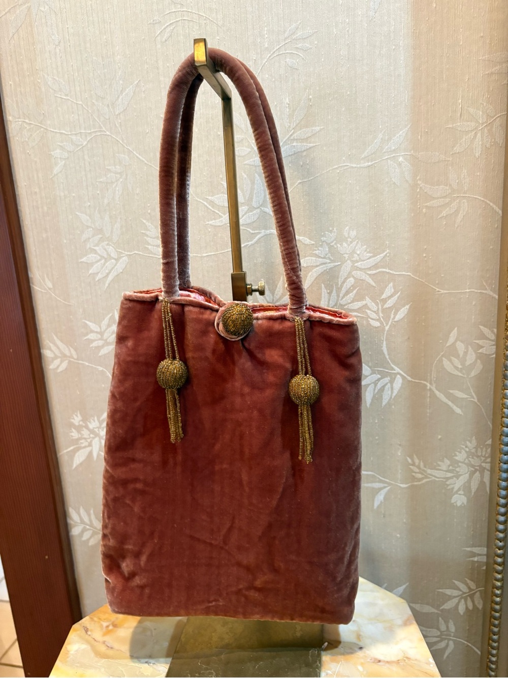 Mede Griffe Pink Velvet Tote Bag in Dusty Rose 🌺 Elegant Evening Handbag